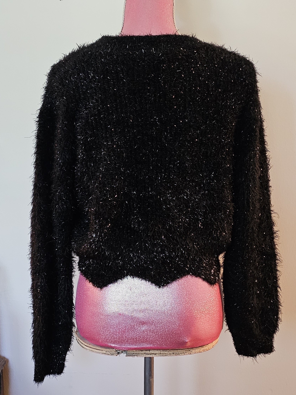 Lucy Paris Fuzzy Crewneck Sweater in Black Size Small Like New